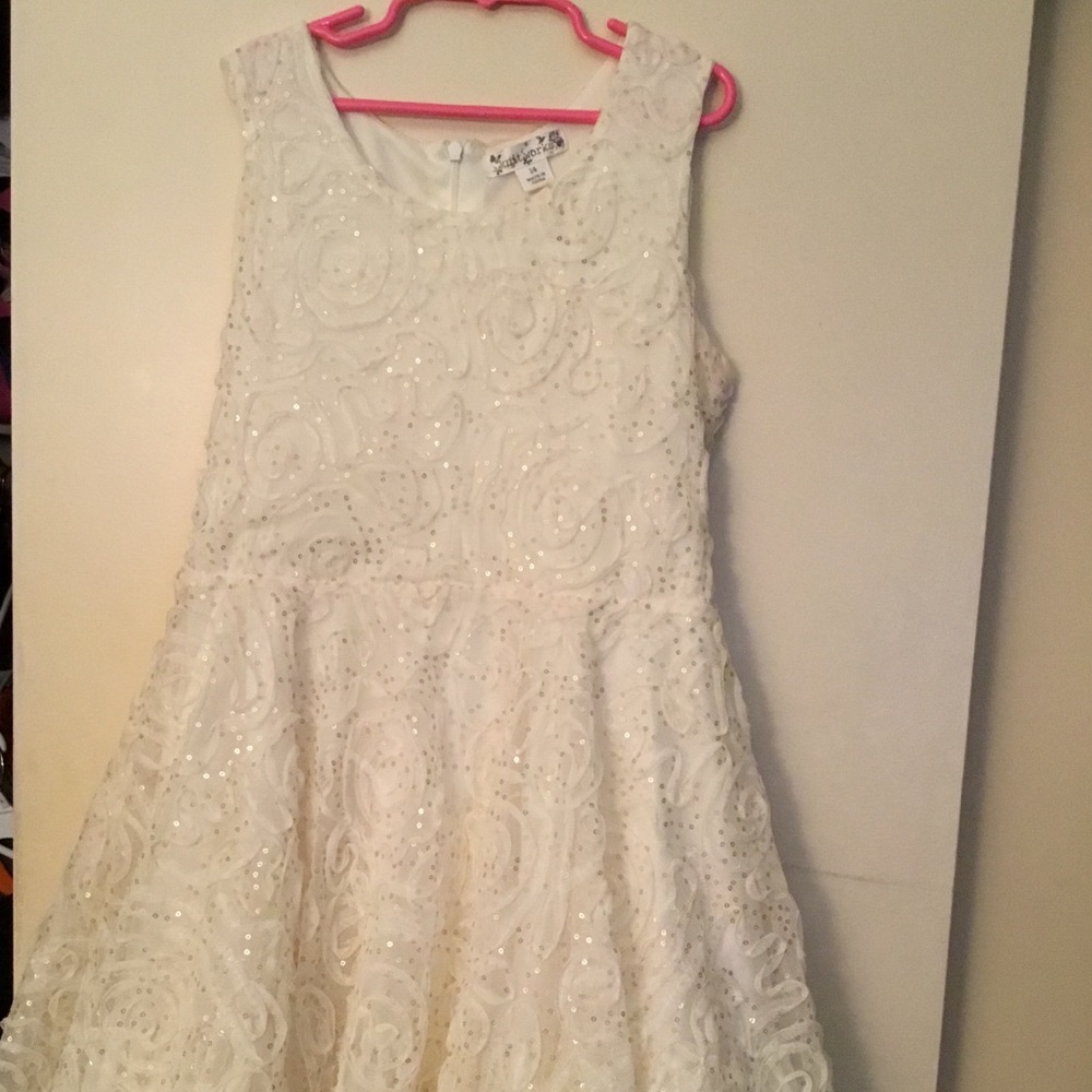 Girls Ivory with Gold Sequins Holiday Dress